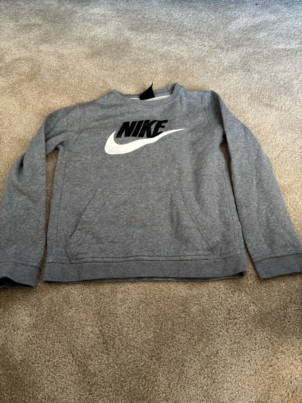Nike Gray Pullover Sweatshirt with White Swoosh and Black Logo